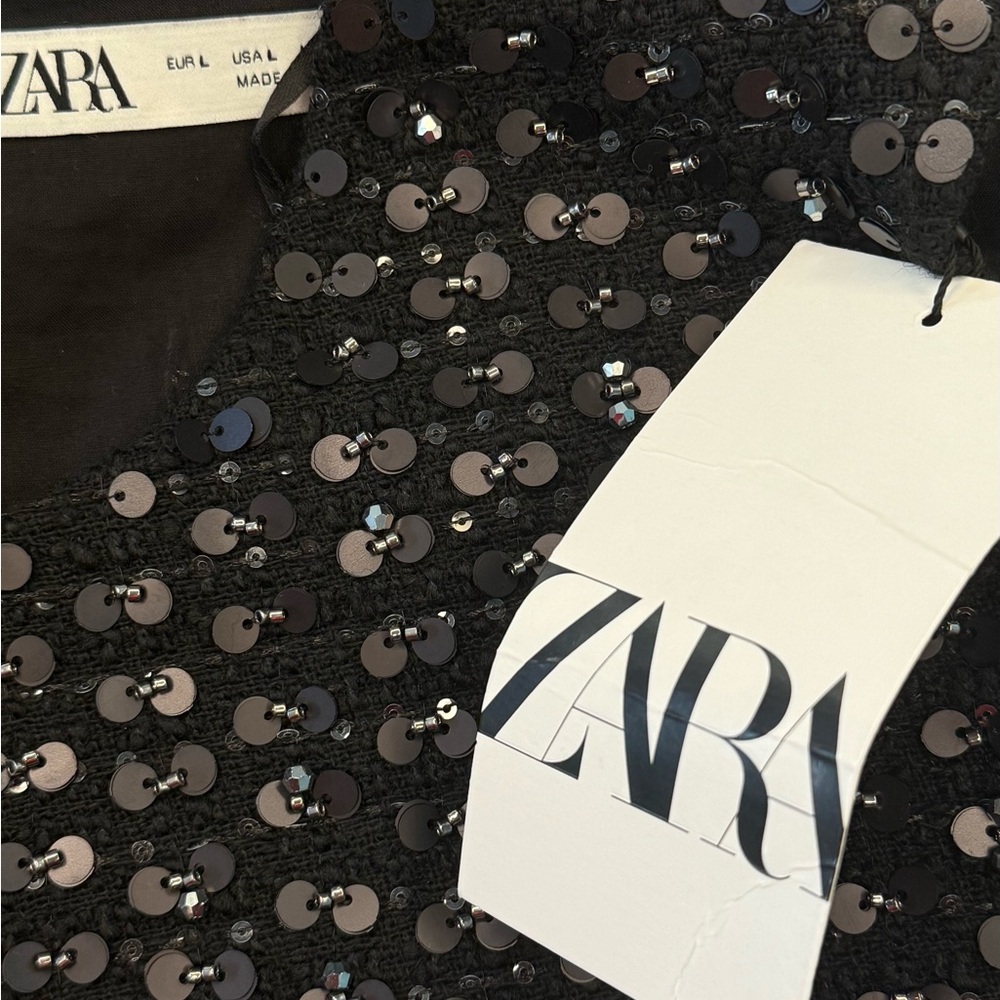 Zara Elegant Black Feminine Sequin Dress - Picture 5 of 7